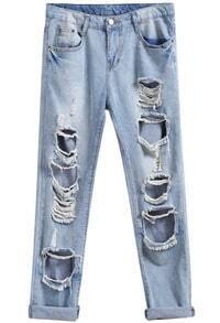 Blue Pockets Ripped Denim Pant