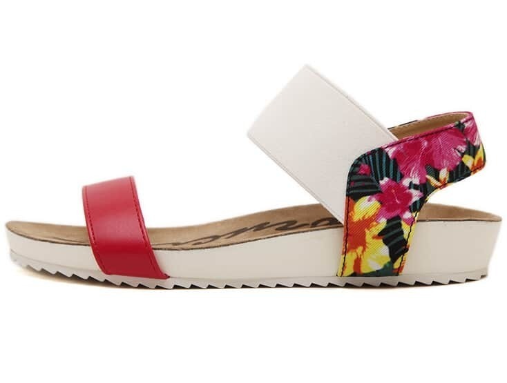 White Ankle Strap Florals Flat Sandals SheIn(Sheinside)