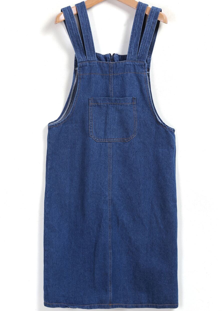 blue straps with pocket denim dress shein sheinside blue straps with pocket denim dress shein sheinside