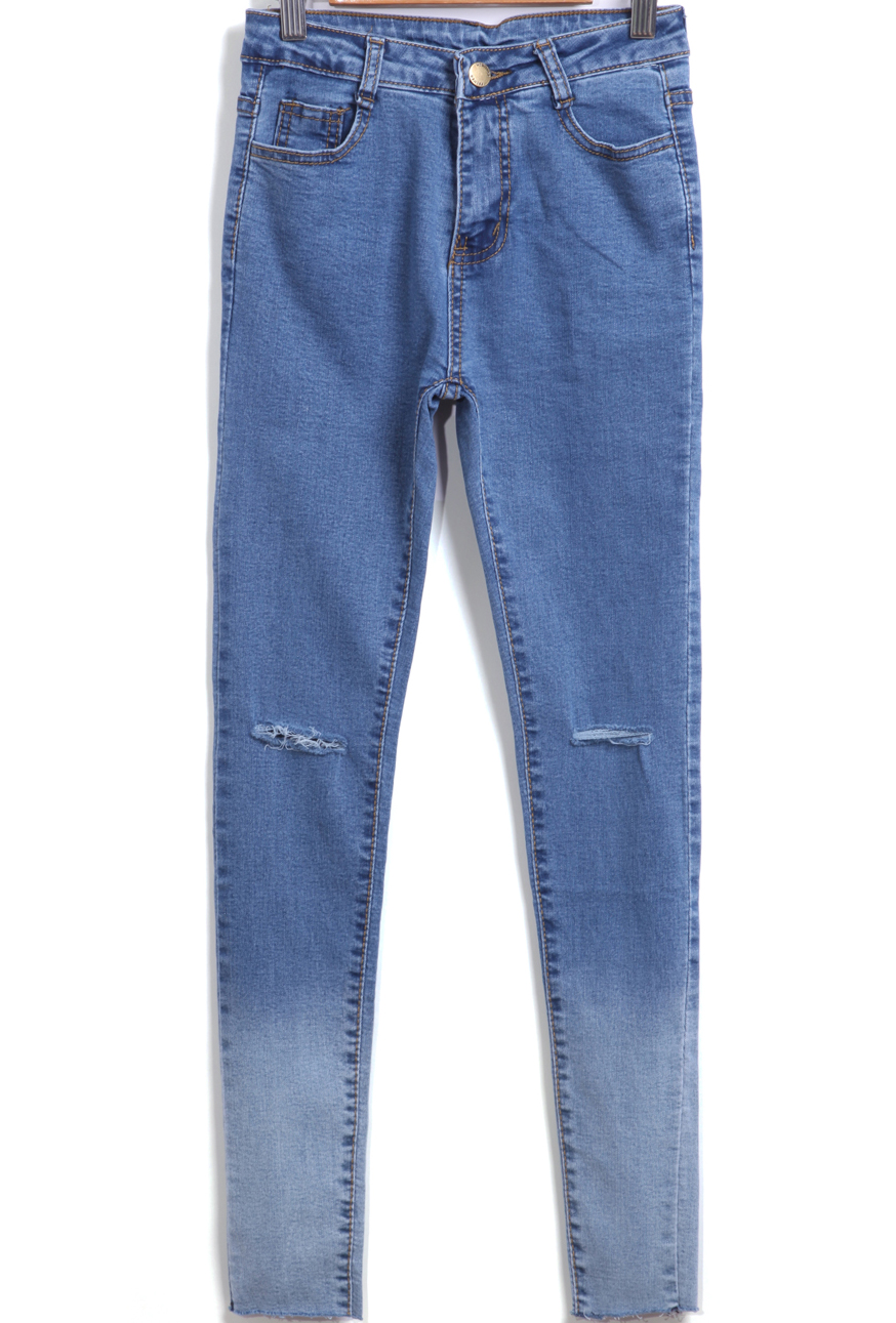 Blue Pockets Bleached Slim Denim Pant SheIn(Sheinside)
