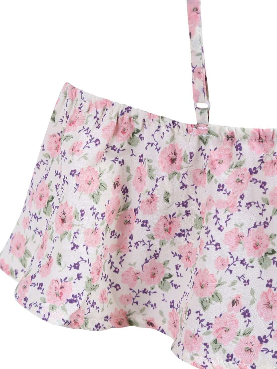 Pink Spaghetti Strap Ruffle Floral Dress -SheIn(Sheinside)