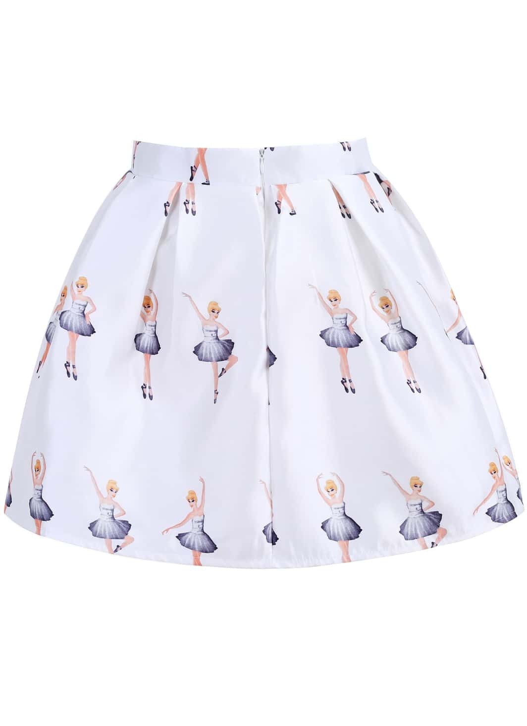 White Dancing Beauty Print Flare Skirt SheIn(Sheinside)