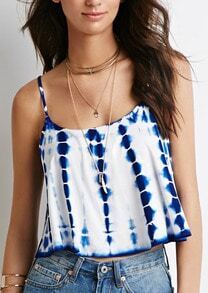 Blue White Spaghetti Strap Crop Cami Top