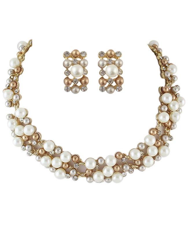 Costume Jewelry Fake Pearl Women Necklace Earrings Set SheIn(Sheinside)