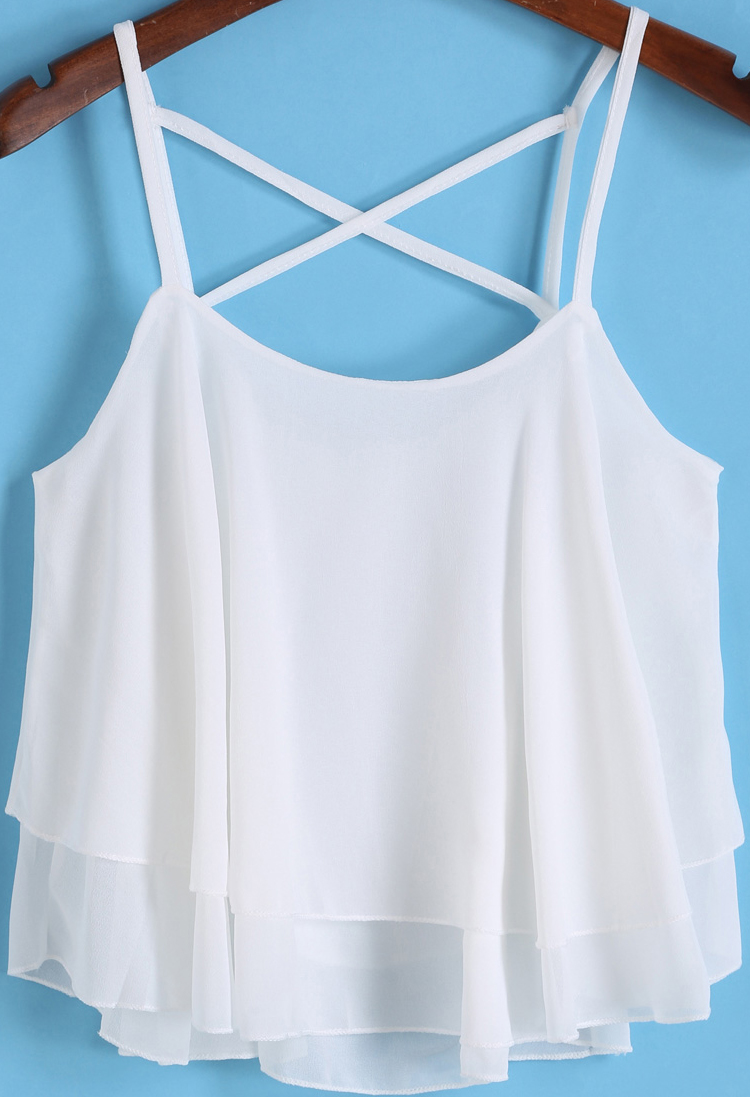 White Spaghetti Strap Loose Chiffon Cami Top