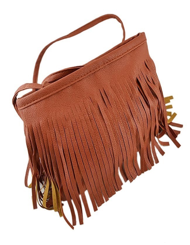 Brown Pu Leather Tassel Along Bag SheIn(Sheinside)