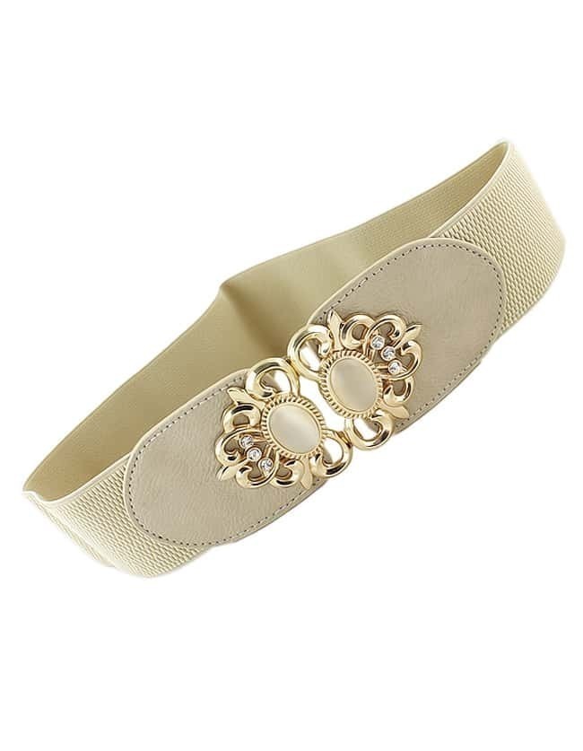 Beige Pu Leather Wide Elastic Belt SheIn(Sheinside)