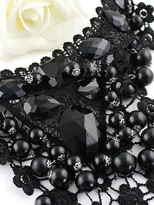Black Gemstone Net Collar Necklace