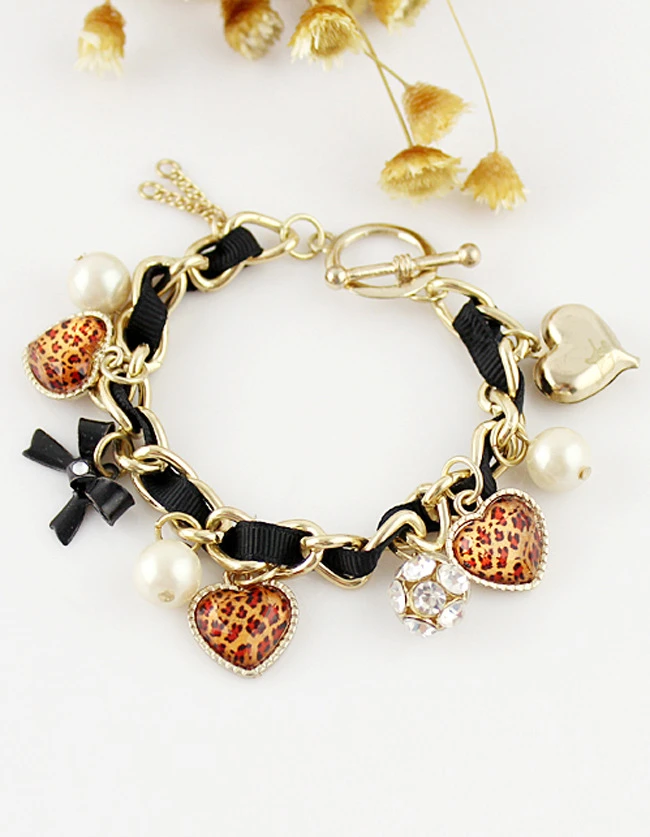 Leopard Heart Bowknot And Bead Multi-elements Bracelet