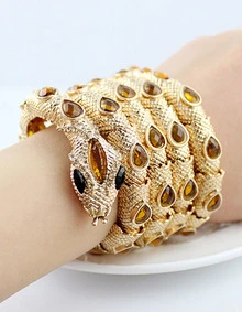 Gold Yellow Gemstone Coiled Snake Bracelet
