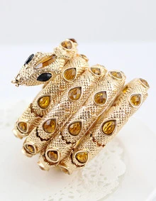 Gold Yellow Gemstone Coiled Snake Bracelet
