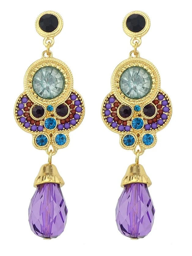 Purple Gemstone Gold Earrings