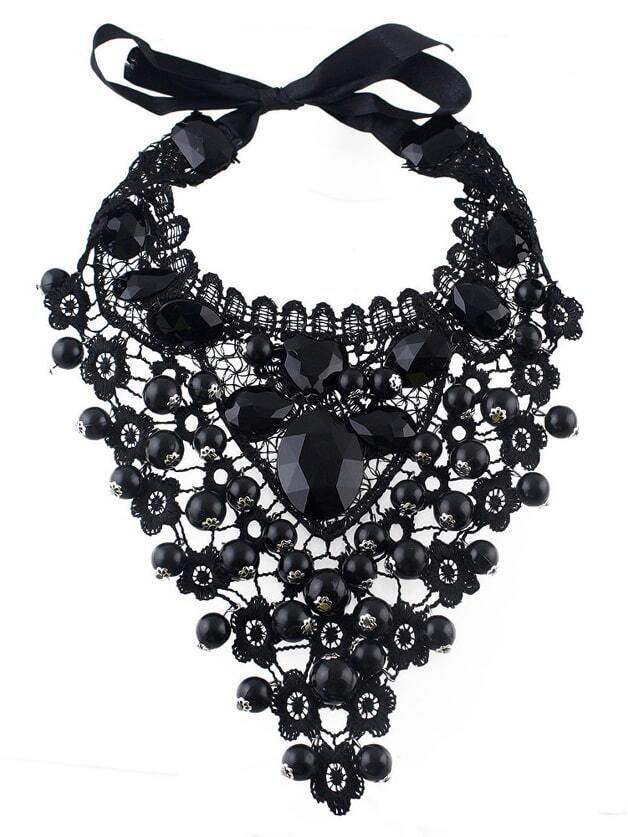 Black Gemstone Net Collar Necklace