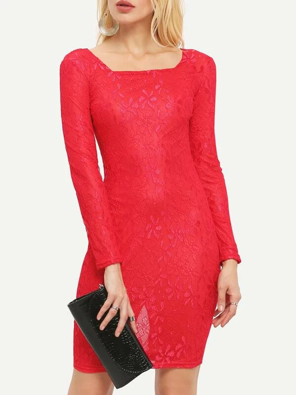 shein red lace dress