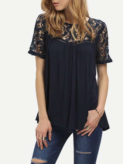 Royal Blue Criss Cross Back Crochet Blouse