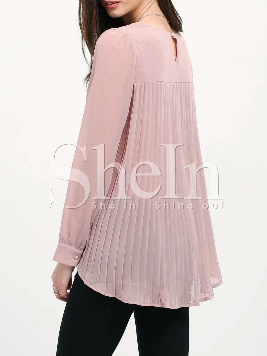 Blusas manga larga plisado Nude | Mode de Mujer | SHEIN España Blusas manga larga plisado Nude | Mode de Mujer | SHEIN España
