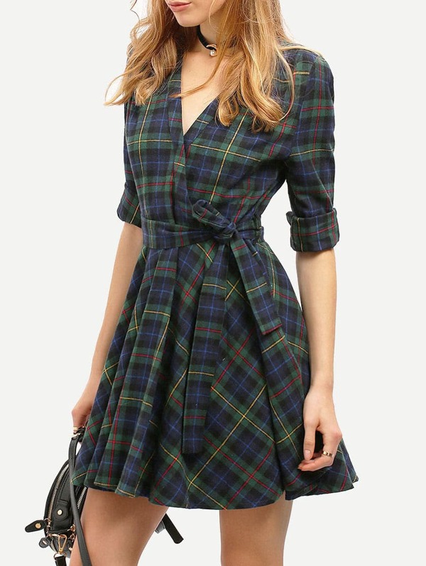Dark Green Plaid Dress
