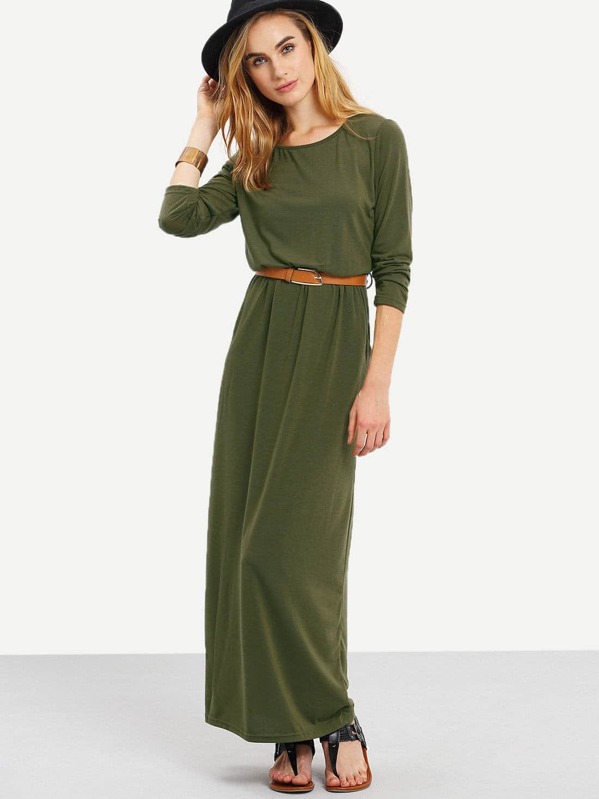 Longue Manches Longues Vert Poches Avec KakiShein Robe R3LA4j5