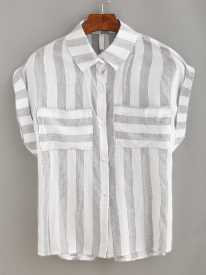 Mixed Striped Dual Pocket Blouse