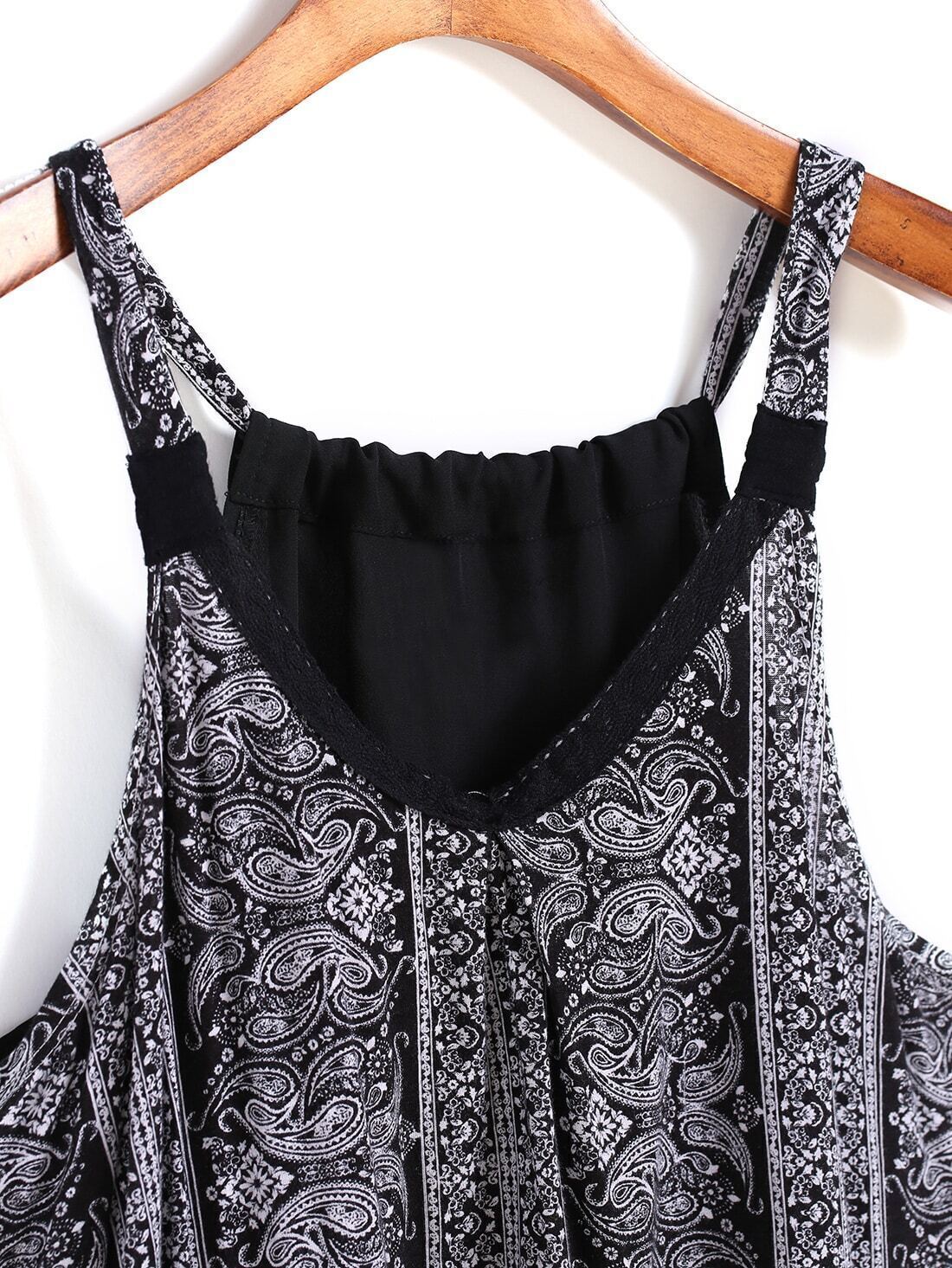 Black Spaghetti Strap Cashew Print Cami Top -SheIn(Sheinside)