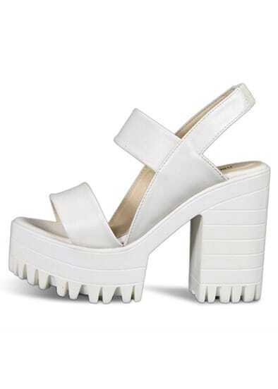 white chunky heel platform sandals