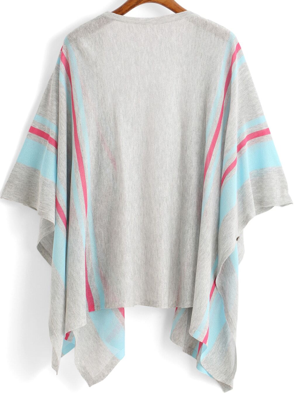 Grey Blue Kimono Sleeve Striped Knit Cardigan -SheIn(Sheinside)