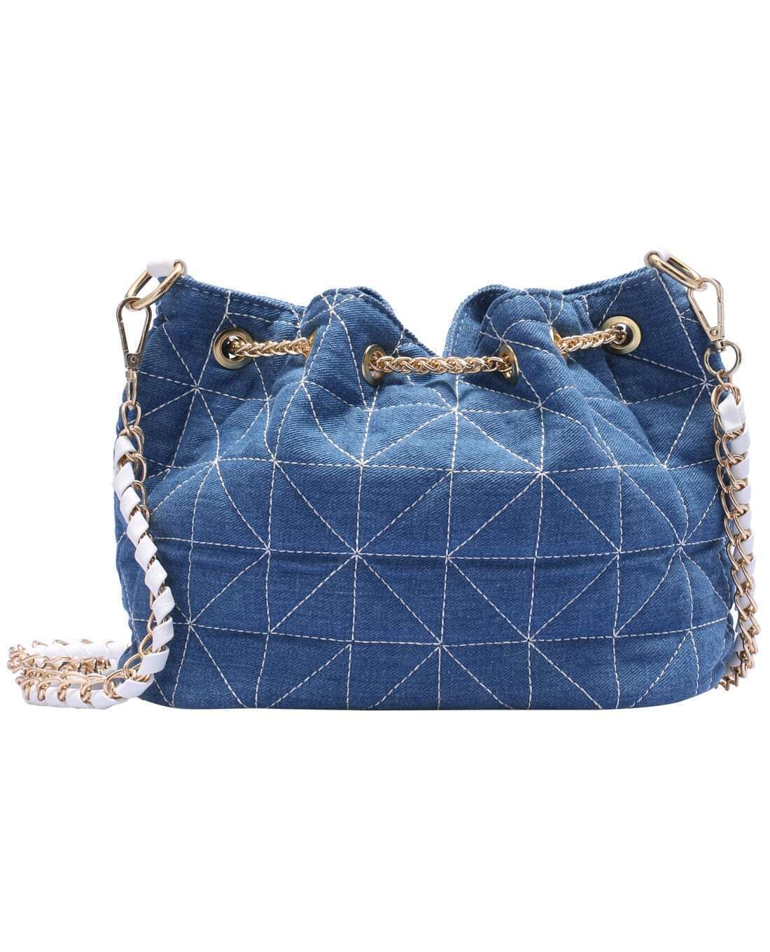Blue Drawstring Plaid Shoulder Bag SheIn(Sheinside)