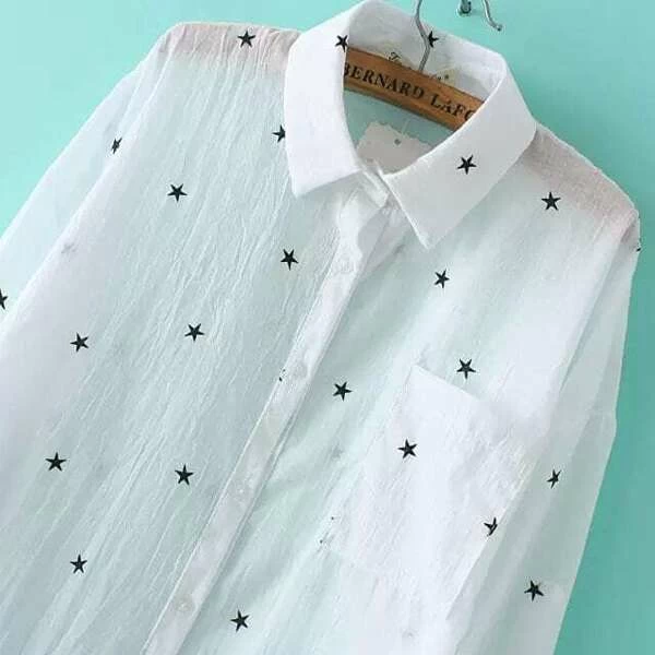 Blusa solapa manga larga estrellas blanca | Mode de Mujer Blusa solapa manga larga estrellas blanca | Mode de Mujer