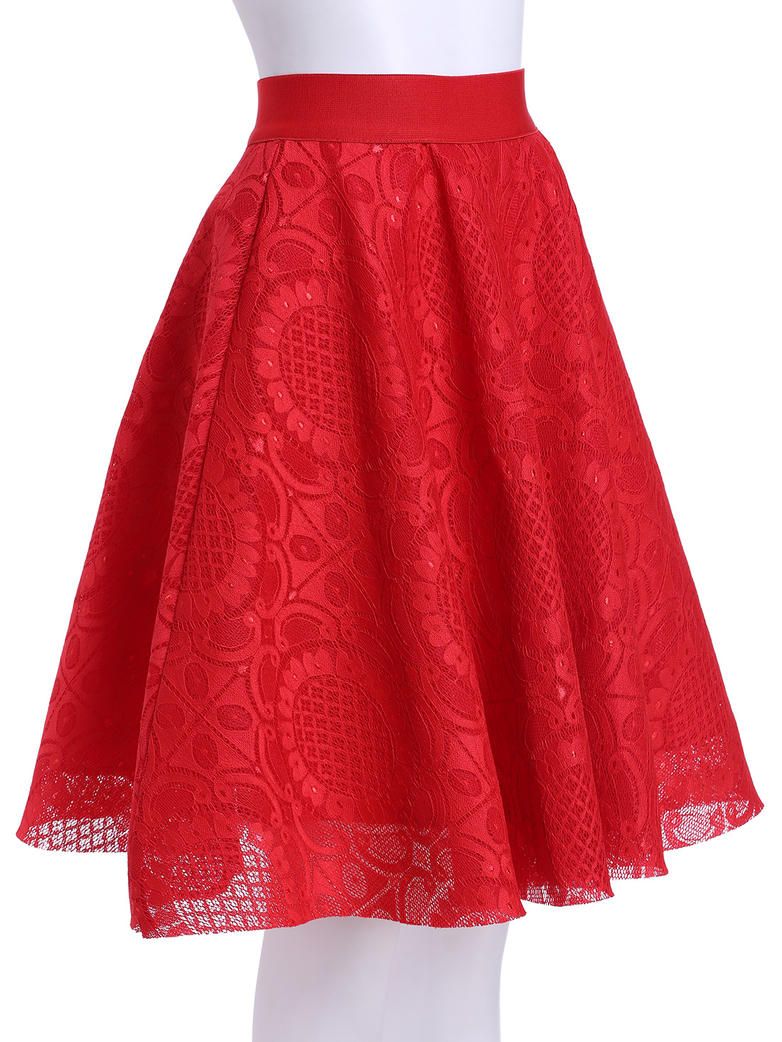 Red High Waist Lace Flare Skirt SHEIN USA
