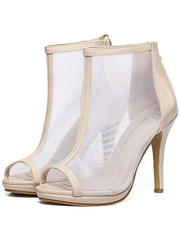Beige Peep Tacón Sandalias Toe Alto LzqUVGSMp