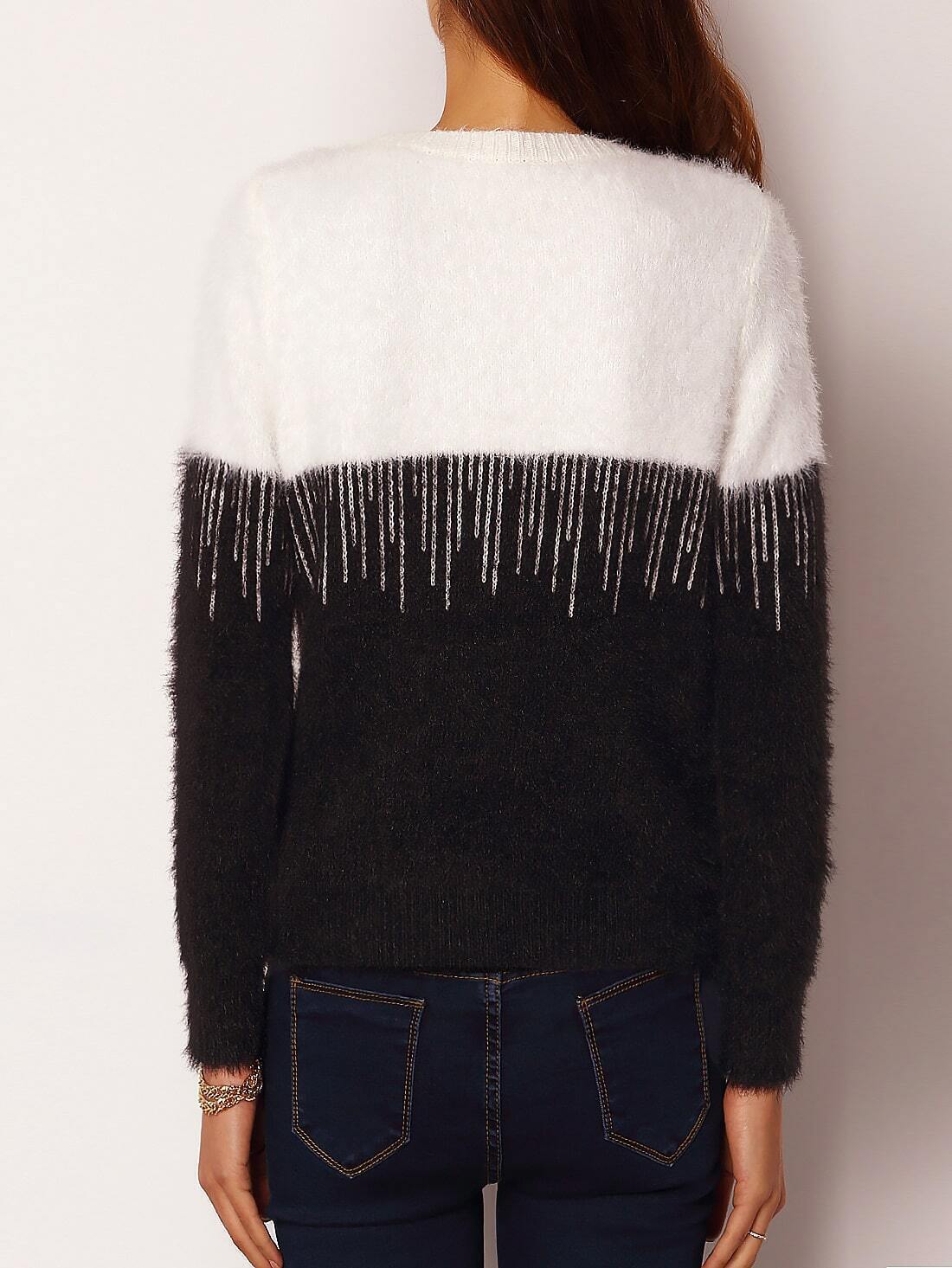 Colourblock Crew Neck Mohair Sweater SheIn(Sheinside)