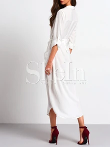 SHEIN Tie Waist Side Slit Shirt Dress
