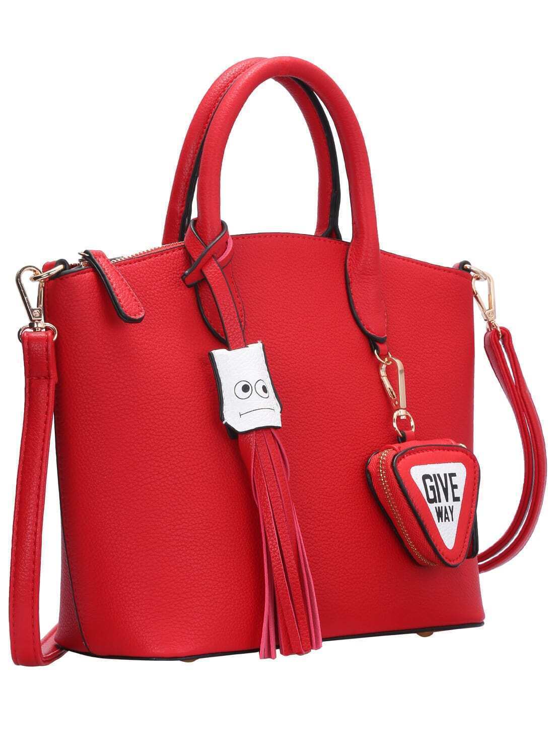 Red Zipper Fun Tassel Tote Bag SheIn(Sheinside)
