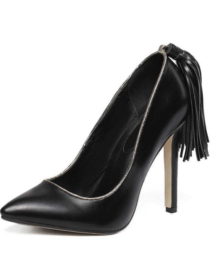 Black Point Toe Tassel High Stiletto Heel Pumps SheIn(Sheinside)