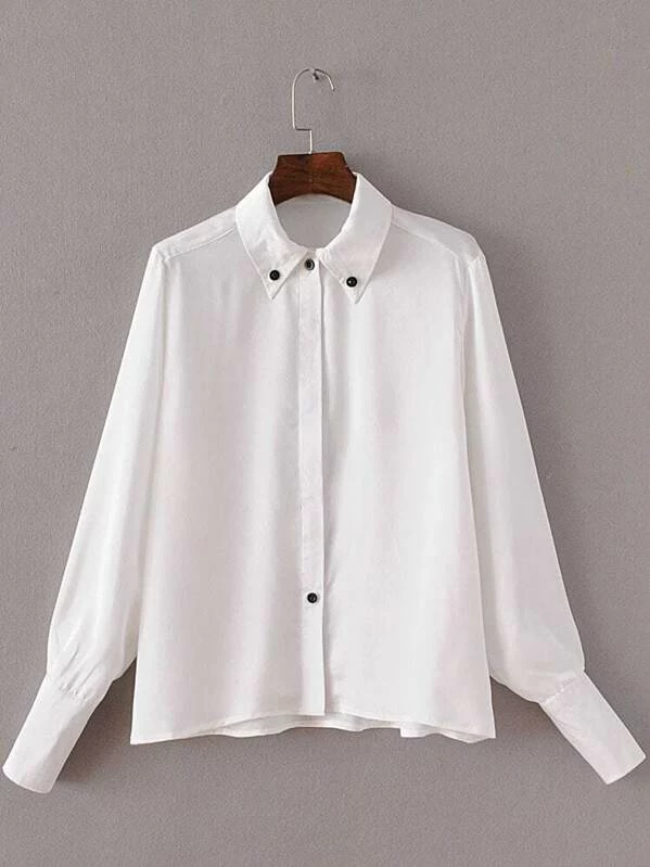 Blusa solapa manga larga botones blanco | Mode de Mujer Blusa solapa manga larga estrellas blanca | Mode de Mujer