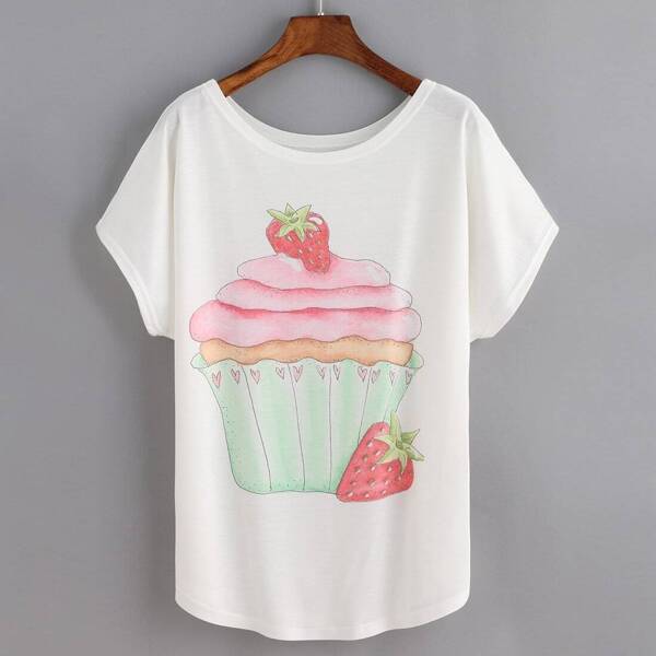

Strawberry Cake Print T-shirt, White