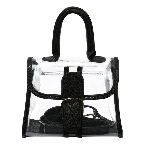 

Oversized Buckle Transparent Handbag, Black