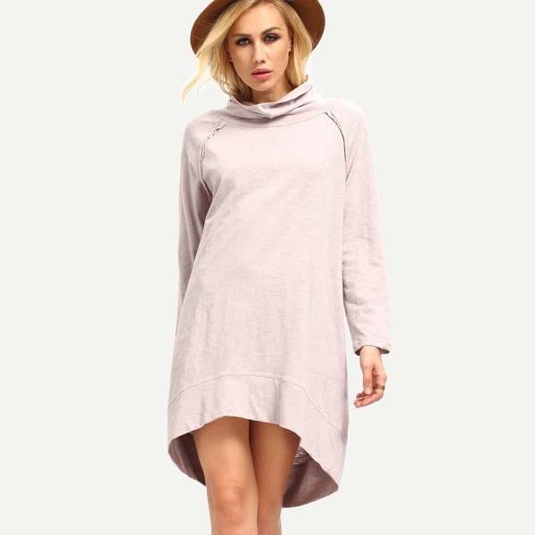

Oatmeal Long Sleeve Casual Dress, Pink