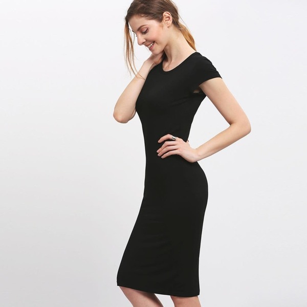 

Cap Sleeve Bodycon Tee Dress, Black