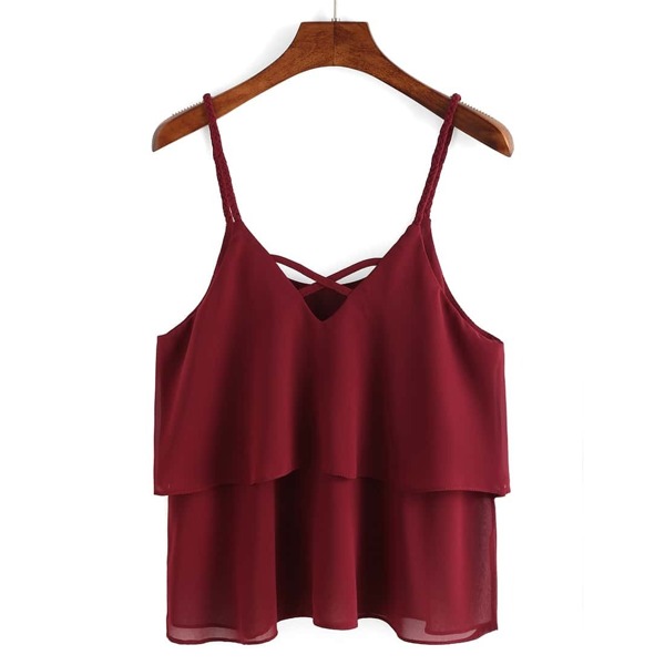 

Braided Crisscross Layered Chiffon Cami Top