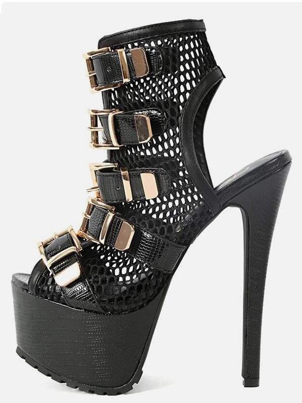 Aguja Malla Negro Plataforma Diseño Tacón De Sandalias OlTwiPkZuX