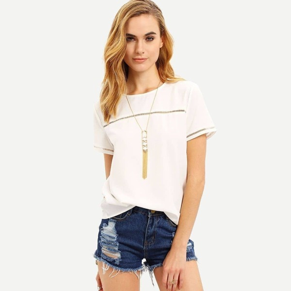 

Crochet Insert Casual Blouse