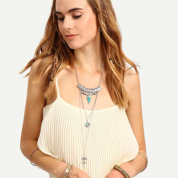 

Layered Turquoise And Cross Pendant Necklace