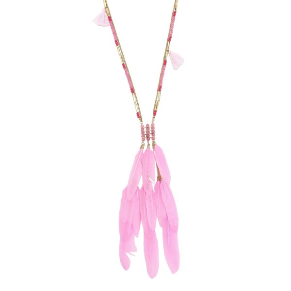 

Pink Woven Feather Pendant Necklace