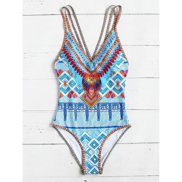 

Crisscross Tribal Print One-Piece Swimsuit, Multicolor