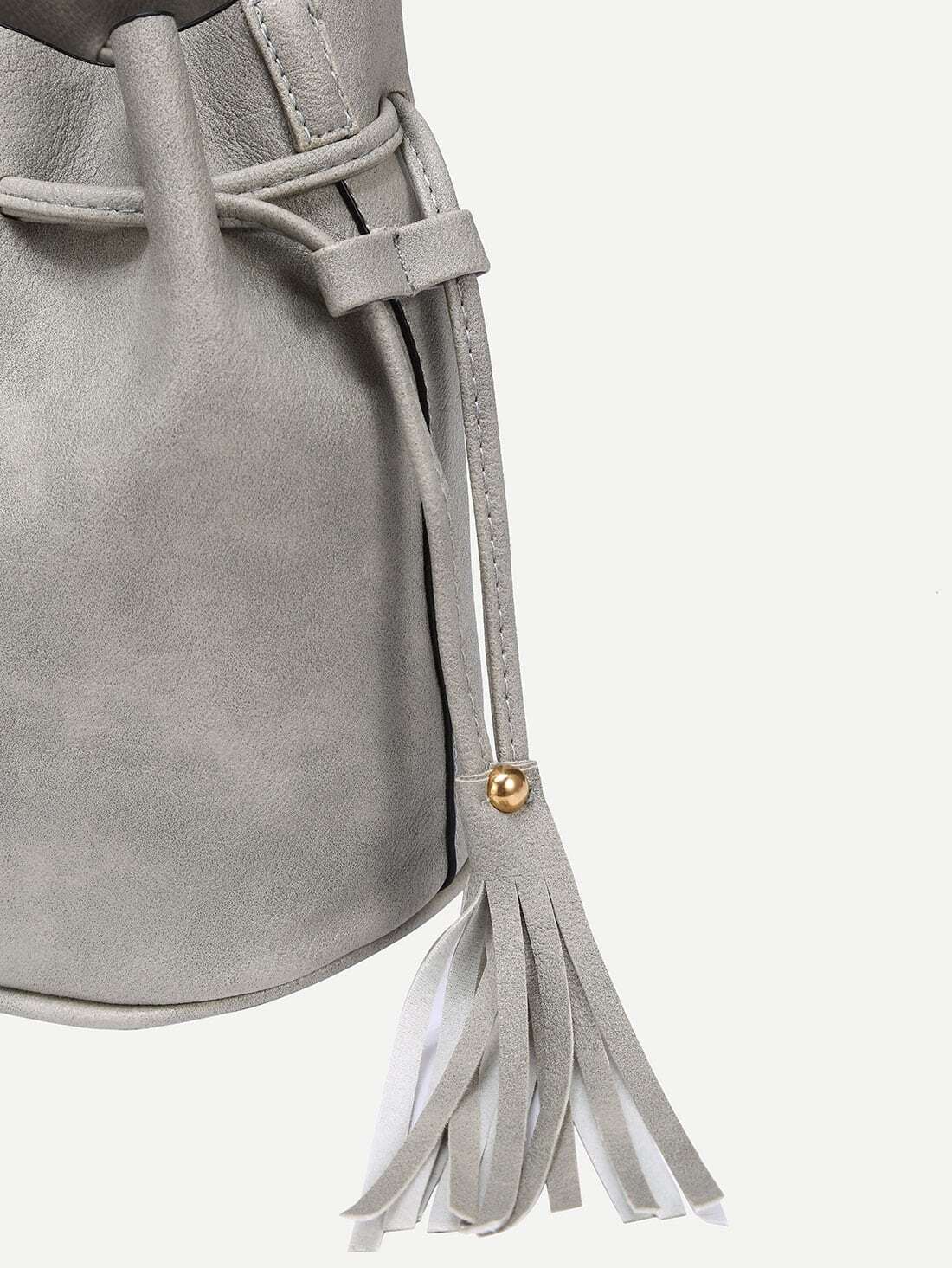 Tassel Drawstring Bucket Bag Grey SheIn(Sheinside)