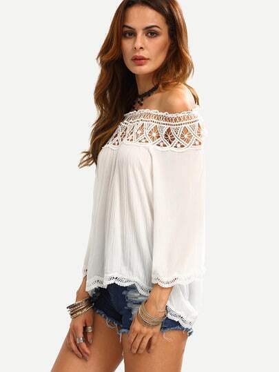 Off The Shoulder Crochet Hollow Out Shirt