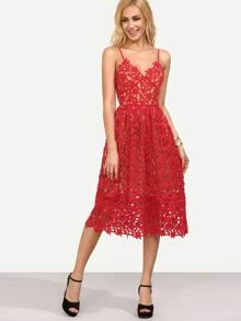 Hollow Out Fit & Flare Lace Cami Dress
