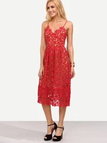 Hollow Out Fit & Flare Lace Cami Dress