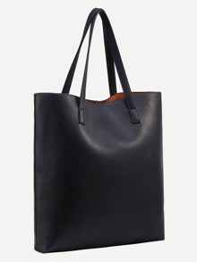 Black Faux Leather Tote Bag With Crossbody